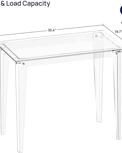 HMYHUM Small Acrylic Computer Desk, 35.4 Inch, Clear Study Desk for Home Office, Writing, Vanity, Modern, Easy Assembly, 19.7" W x 29.5" H, Right-Angle Legs Design - LeafyLoom