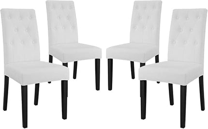 Modway Confer Modern Tufted Faux Leather Upholstered Parsons Four Dining Chairs in White - LeafyLoom
