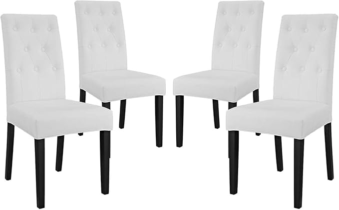 Modway Confer Modern Tufted Faux Leather Upholstered Parsons Four Dining Chairs in White - LeafyLoom