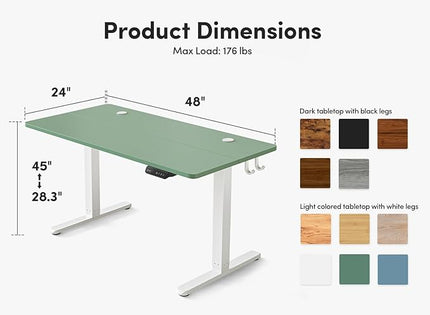 FEZIBO Electric Standing Desk, 48 x 24 Inches Height Adjustable Stand up Desk, Sit Stand Home Office Desk, Computer Desk, Green - LeafyLoom