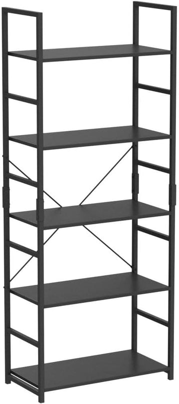 OTK 5 Tier Bookshelf, Tall Bookcase, Office Shelf Storage Organizer, Modern Book Shelf for Living Room, Bedroom, and Home Office, Black - LeafyLoom