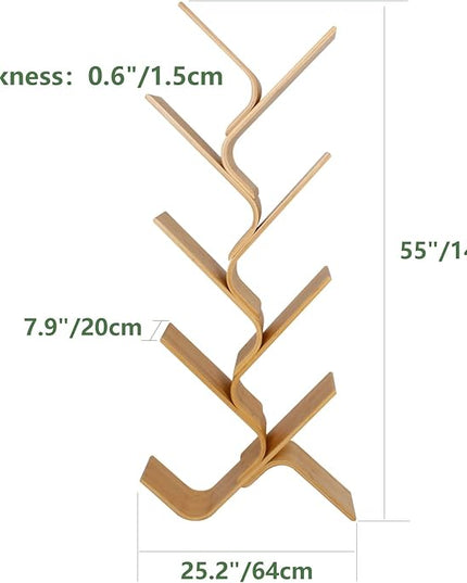 8-Tier Floor Bamboo Tree Bookshelf, Modern Standing Bookcase Office Book Storage Creative Curved Rack Organizer Shelves, Book Shelf Space Saver for Home Living Room Corner Bedroom - LeafyLoom