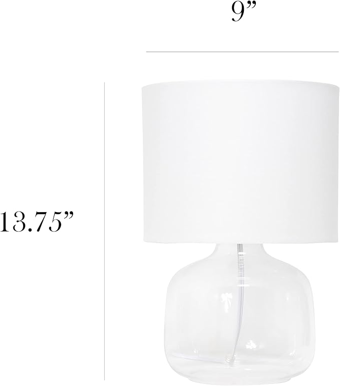 Simple Designs LT2064-CLW Glass Table Lamp with White Fabric Shade, Clear (Pack of 4) - LeafyLoom