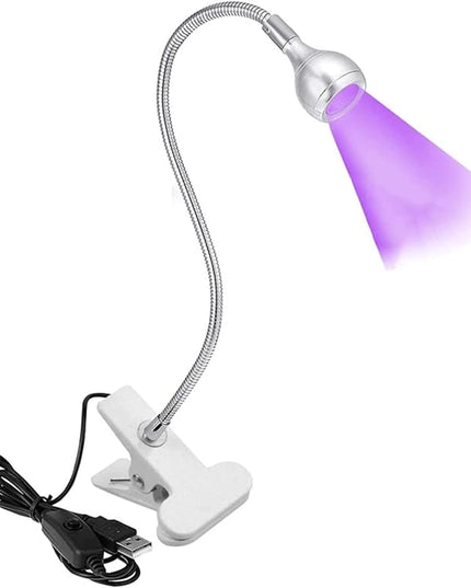 UV Nail Lamp, UV Light for Nails UV LED Light Fixtures with Gooseneck and Clamp Mini Desk Light Clamp Portable Gooseneck for Outdoor Stall Gel Nail Curing, 5V USB Input (Slive,Round Head) - LeafyLoom