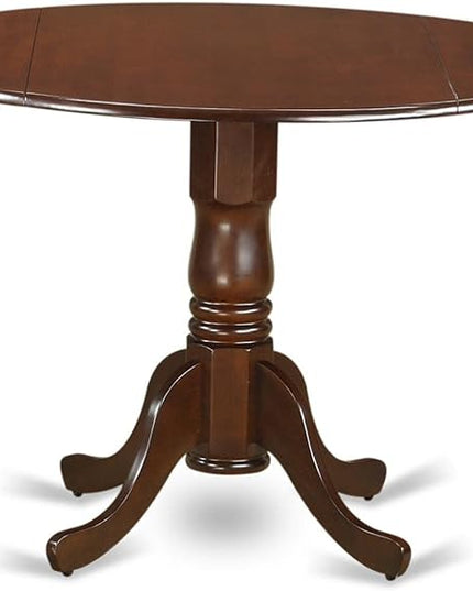 East West Furniture DLML3-MAH-LC 3 Piece Room Furniture Set Contains a Round Kitchen Table with Dropleaf and 2 Faux Leather Upholstered Dining Chairs, 42x42 Inch - LeafyLoom