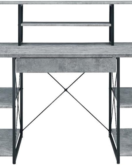 Acme Amiel Wooden 1-Drawer Writing Desk in Faux Concrete and Black - LeafyLoom