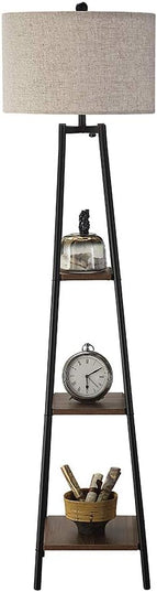 Floor Lamp, Standing Reading Light with Shelves and Fabric Shade, Modern Tall Pole Lamp, Accent Furniture Décor Lighting for Living Room, Bedrooms - LeafyLoom