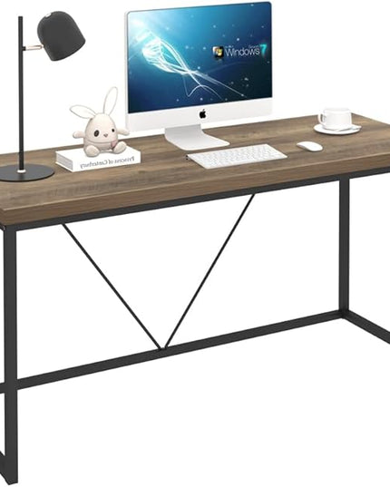 FOLUBAN Industrial Computer Desk, Rustic Wood and Metal Writing Desk, Vintage PC Table for Home Office, Oak 60 inch - LeafyLoom