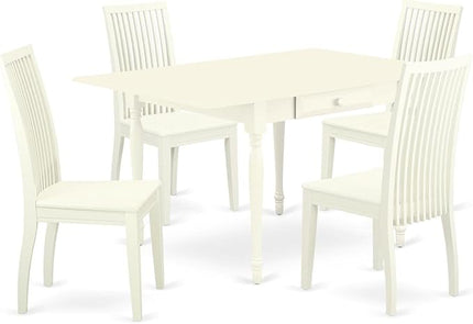 East West Furniture Monza 5 Piece Dinette Set for 4 Includes a Rectangle Room Table with Dropleaf and 4 Kitchen Dining Chairs, 36x54 Inch, Linen White - LeafyLoom