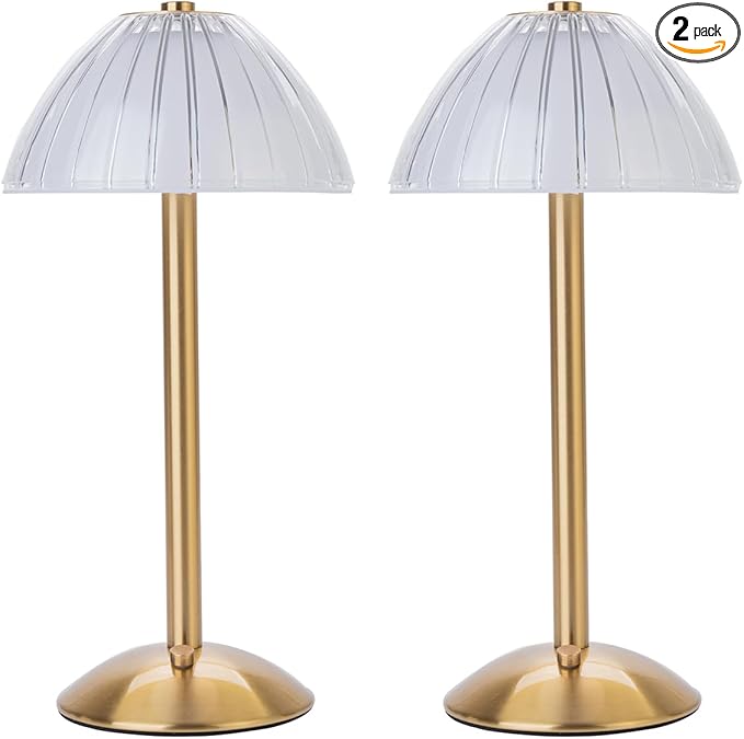 Cordless Table Lamps Rechargeable Lamps for Home, Gold 12'' Tall LED Brass Portable Outdoor Indoor Table Lamp with Touch Sensor, Adjustable Brightness and Color (Pack2-Gold Lamp) - LeafyLoom