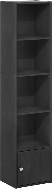Furinno Luder Shelf Bookcase with 1 Door Storage Cabinet, Blackwood - LeafyLoom