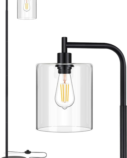 MAXvolador Industrial Floor Lamp, Modern Standing Lamps with Hanging Clear Glass Shade, Classic Reading Tall Pole Light for Living Room Bedroom, Black - LeafyLoom