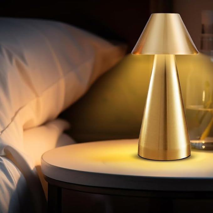 Portable Metal Desk Lamp, Cordless Metal LED Table Lamp,3 Color Touch Control Rechargeable Lamp,3-Levels Brightness Room Decor Desk Lamp,Bedside Lamp,Dining Room Lamp (Gold) - LeafyLoom
