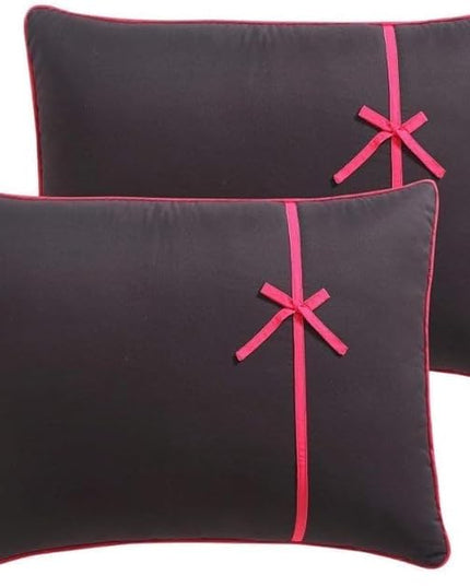 VCNY Home - Twin Bed in a Bag, 8-Piece Bedding Set with Matching Sheets & Bedskirt, Dorm Room Essentials, Cozy Chic Home Decor (Sophie Black/Pink, Twin) - LeafyLoom