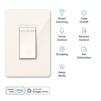 Kasa Smart Dimmer Switch HS220-LA, Light Almond, Single Pole, Needs Neutral Wire, 2.4GHz Wi-Fi Light Switch Compatible with Alexa and Google Home, UL Certified, No Hub Required KasaSmartbyTP-Link