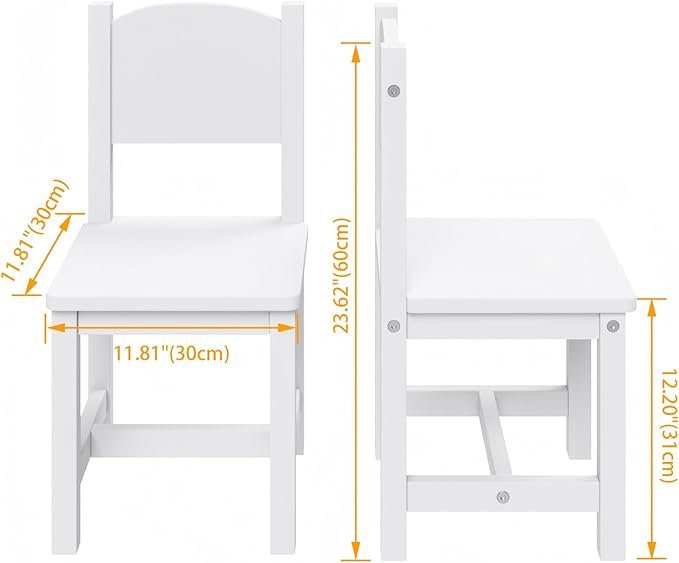 Timy Toddler Wooden Chair Pair, Kids Furniture for Eating, Reading, Playing 2 Pack (White) - LeafyLoom