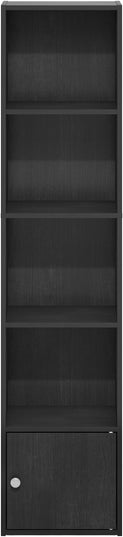 Furinno Luder Shelf Bookcase with 1 Door Storage Cabinet, Blackwood - LeafyLoom