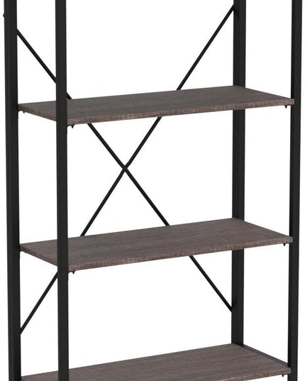 Bookshelf,4-Tier Folding Bookcase,Industrial Book Shelf,Rustic Wood Storage Shelves,Tall Bookshelf,Shelves For Bedroom,Office,Kitchen,Living Room,Study Room,No Assembly Folding Bookshelf,Black - LeafyLoom