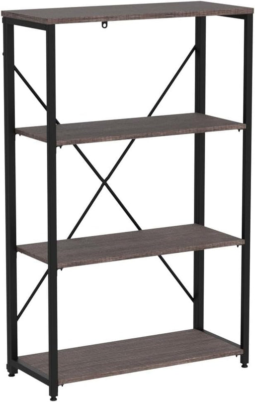 Bookshelf,4-Tier Folding Bookcase,Industrial Book Shelf,Rustic Wood Storage Shelves,Tall Bookshelf,Shelves For Bedroom,Office,Kitchen,Living Room,Study Room,No Assembly Folding Bookshelf,Black - LeafyLoom