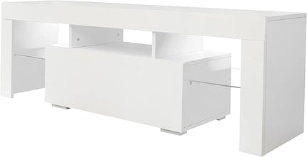 Entertainment Stand Base with LED Light, Multifunctional Media Center Console Table for TVs Up to 55" for Living Room, 51 inch, White - LeafyLoom