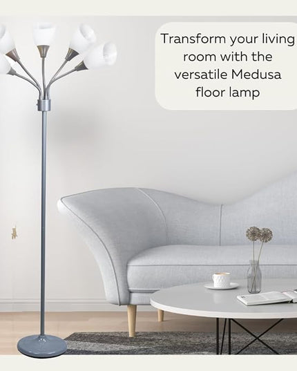 Floor Lamp For Bedroom Multi Head 5 Light Bright Floor Lamp - Medusa 5 Light Standing Lamp -floor Lamps For Bedroom Spider Lamp 5 Acrylic White Shades Standing Light Spider Lamp Silver Floor Lamp - LeafyLoom