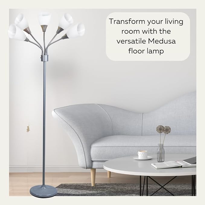Floor Lamp For Bedroom Multi Head 5 Light Bright Floor Lamp - Medusa 5 Light Standing Lamp -floor Lamps For Bedroom Spider Lamp 5 Acrylic White Shades Standing Light Spider Lamp Silver Floor Lamp - LeafyLoom