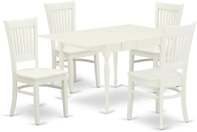 East West Furniture MZVA5-LWH-W Monza 5 Piece Kitchen Set includes a Rectangle Table with Dropleaf and 4 Dining Room Chairs, 36x54 Inch - LeafyLoom