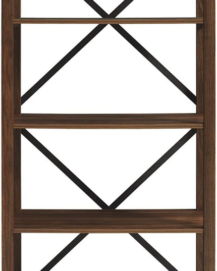 Walker Edison 4 shelves Andersen Urban Industrial Metal X Back Bookshelf, 64 Inch, Dark Walnut - LeafyLoom