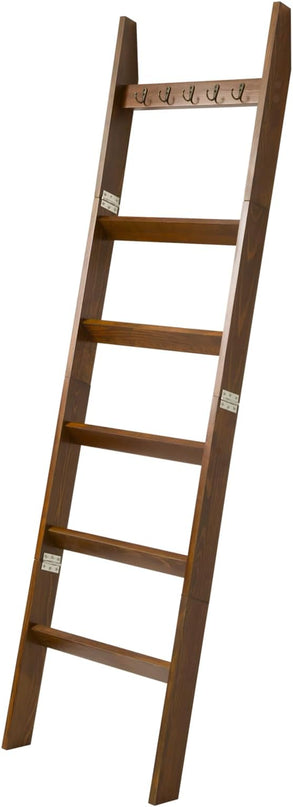 TEAKMAMA Blanket Ladder for Living Room and Bedroom, 5.4 Ft Wall Leaning Blanket Rack, Rustic Decorative Farmhouse Blanket Storage, Quilt Rack, Ladder Holder, Easy to Assemble (Red Brown) - LeafyLoom