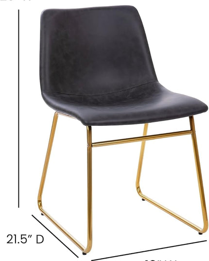 Flash Furniture Butler 18 Inch Commercial Grade LeatherSoft Dining Table Height Chair, Mid-Back Gold Sled Base with Dark Gray LeatherSoft Upholstery, Set of 2 - LeafyLoom