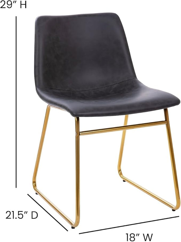 Flash Furniture Butler 18 Inch Commercial Grade LeatherSoft Dining Table Height Chair, Mid-Back Gold Sled Base with Dark Gray LeatherSoft Upholstery, Set of 2 - LeafyLoom