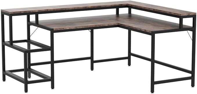 L-Shaped Computer Desk, Extra Large, Brown - LeafyLoom