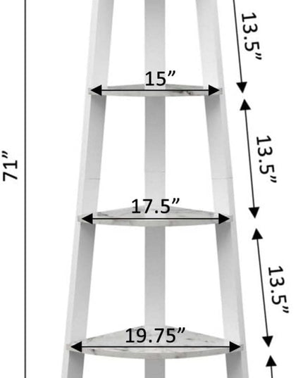Convenience Concepts Newport 5-Tier Corner Bookshelf, White Faux Marble/White - LeafyLoom