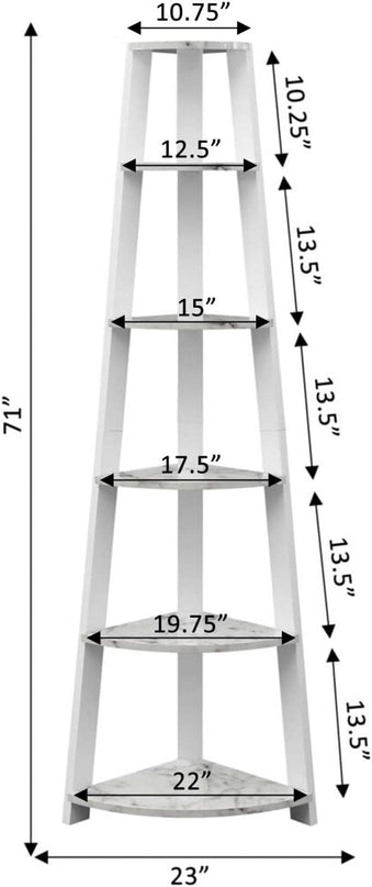Convenience Concepts Newport 5-Tier Corner Bookshelf, White Faux Marble/White - LeafyLoom