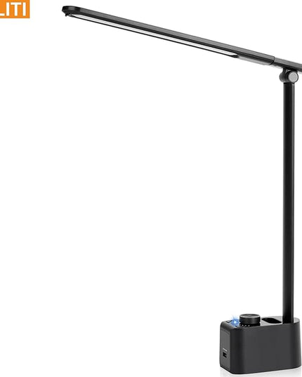 LED Office Desk Lamp, 630 Lumens Bright Table Lamp with Clock Display.A+C USB Fast Charging Charging Port, Desk Light for Office, Industrial Painting, Crafts (with Adapter) - LeafyLoom