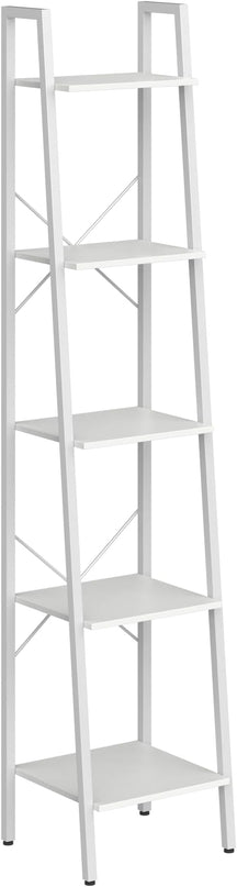 Ladder Shelf, Bookshelf Bookcase, Freestanding Corner Storage Shelve with 2 Hooks for Home Office, Living Room, Kitchen, Bedroom, Industrial, 5-Tier White BC03213W - LeafyLoom