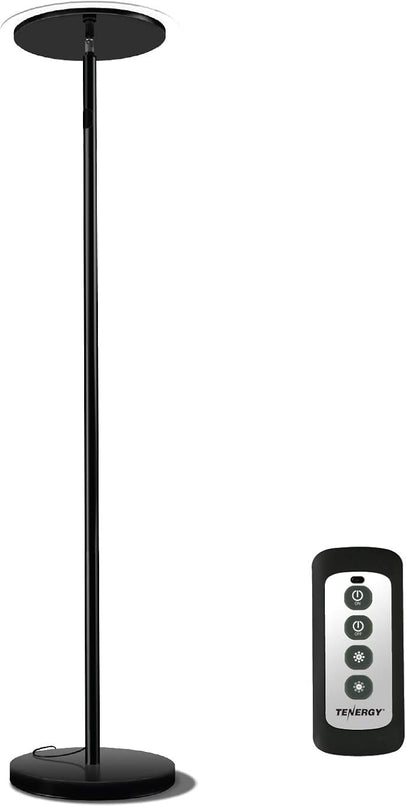 Tenergy Modern Torchiere Floor Lamp, 3000L LED, 30W, Remote Control, Touch Dimmer, 90° Adjustable, Warm White - LeafyLoom