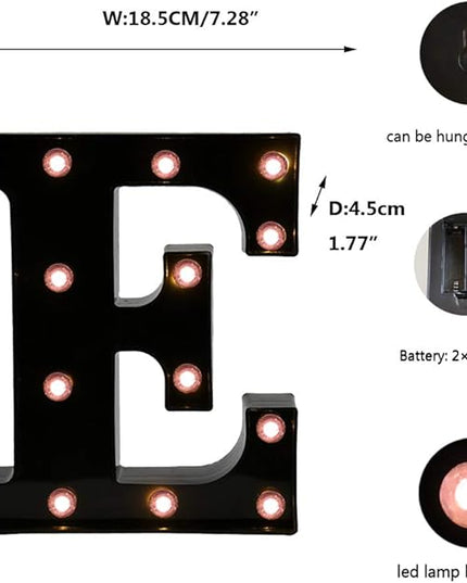 Light Up Black Alphabet Marquee Letters Sign LED Marquee Number Lights Sign for Night Light Home Bar Christmas Lamp Birthday Party Wedding Decoration E - LeafyLoom