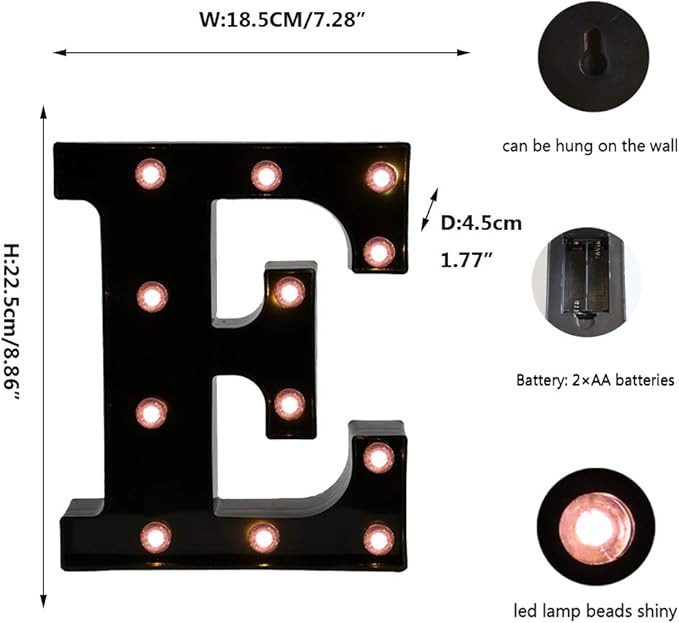 Light Up Black Alphabet Marquee Letters Sign LED Marquee Number Lights Sign for Night Light Home Bar Christmas Lamp Birthday Party Wedding Decoration E - LeafyLoom