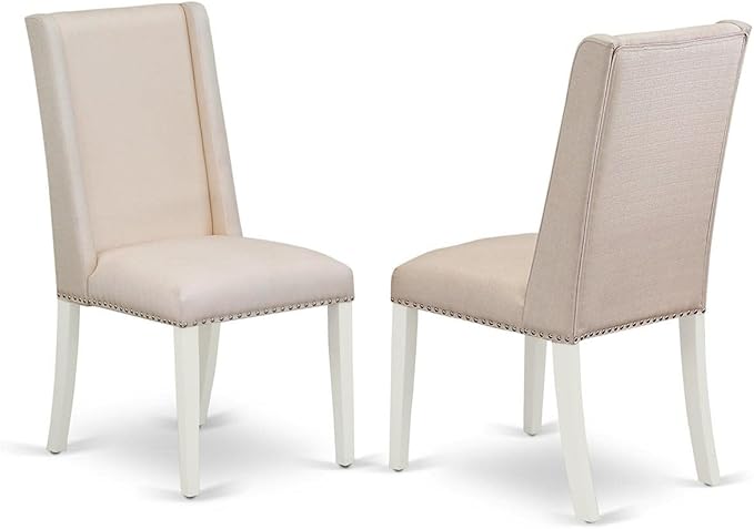 East West Furniture ANFL5-LWH-01 Antique 5 Piece Kitchen Set Includes a Round Room Table with Pedestal and 4 Cream Linen Fabric Parson Dining Chairs, 36x36 Inch - LeafyLoom