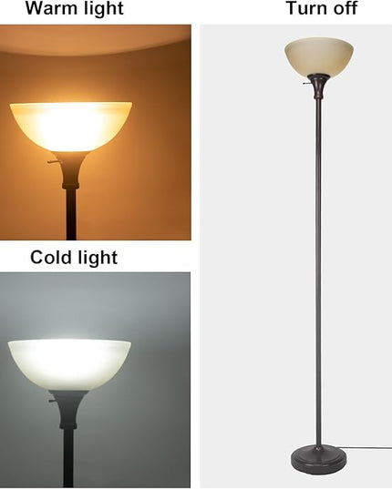 Floor Lamp Frosted White Glass Bowl Shade - for Room Decor - Bedroom Decor - Floor Lamp for Bedroom - Floor Lamps for Living Room (Brown) - LeafyLoom