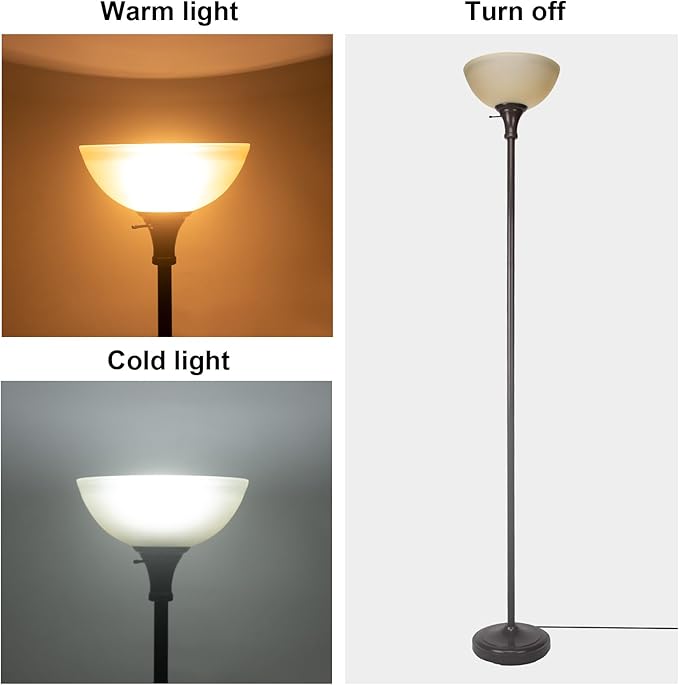 Floor Lamp Frosted White Glass Bowl Shade - for Room Decor - Bedroom Decor - Floor Lamp for Bedroom - Floor Lamps for Living Room (Brown) - LeafyLoom