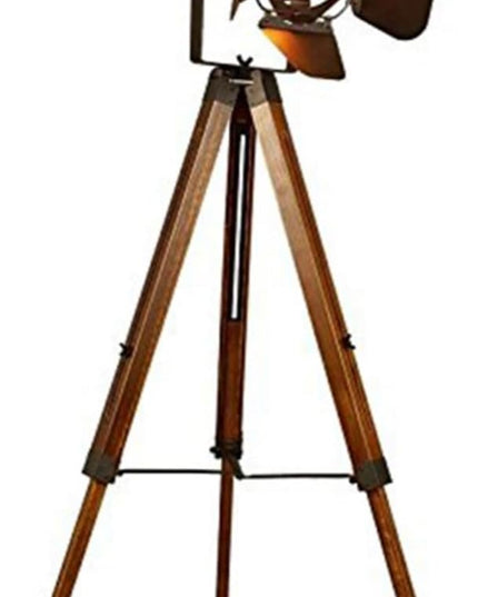 COSYLUX Industrial Floor Lamp for Living Room, Adjustable Height Tripod Floor Lamp for Rustic Decor, Wooden Nautical Retro Spotlight Farmhouse Vintage Standing Lamps for Bedrooms (with no Bulb) - LeafyLoom