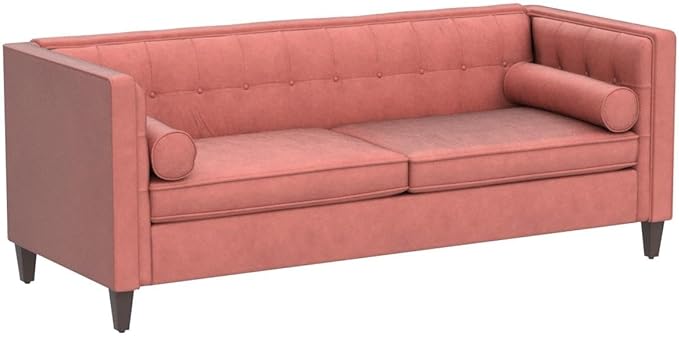 Dreamsir 78'' W Velvet Sofa, Mid-Century Love Seats Sofa Furniture with Bolster Pillows, Button Tufted Couch for Living Room, Tool-Free Assembly (Sofa, Pink) - LeafyLoom