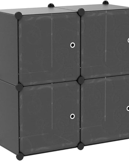 C&AHOME Cube Storage Organizer with Doors, 4-Cube Shelves, Closet Cabinet, DIY Plastic Modular Bookshelf Ideal for Bedroom, Living Room, 24.8" L x 12.4" W x 24.8" H Black SHS04B-DOOR - LeafyLoom
