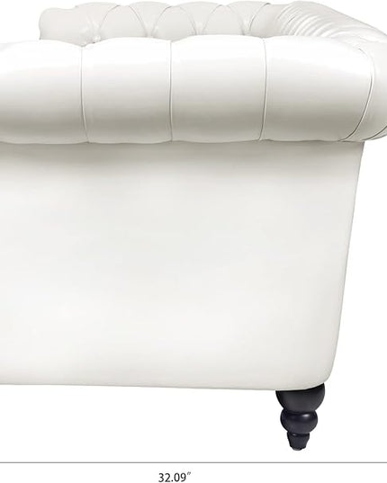 3-Seaters Living Room Clasic Chesterfield Sofa Couch Button Tufted PU Leather Upholstered Sofa&Couch with Luxury Roller Armrest Soild Wood Legs Movable Cushions & Nailhead Decor - LeafyLoom