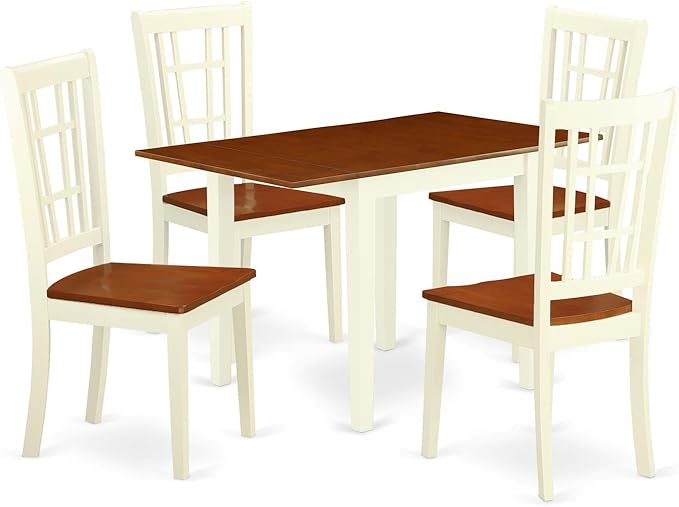 East West Furniture NDNI5-WHI-W Norden 5 Piece Kitchen Set for 4 Includes a Rectangle Dining Room Table with Dropleaf and 4 Solid Wood Seat Chairs, 30x48 Inch - LeafyLoom