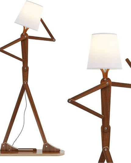 Cool Tall Floor Lamp Decorative Reading Standing Wood Swing Arm Wood Lighting for Corner Kids Boys Girls Bedroom Living Room Home Improvement Office Farmhouse - with LED Bulb (Walnut) - LeafyLoom