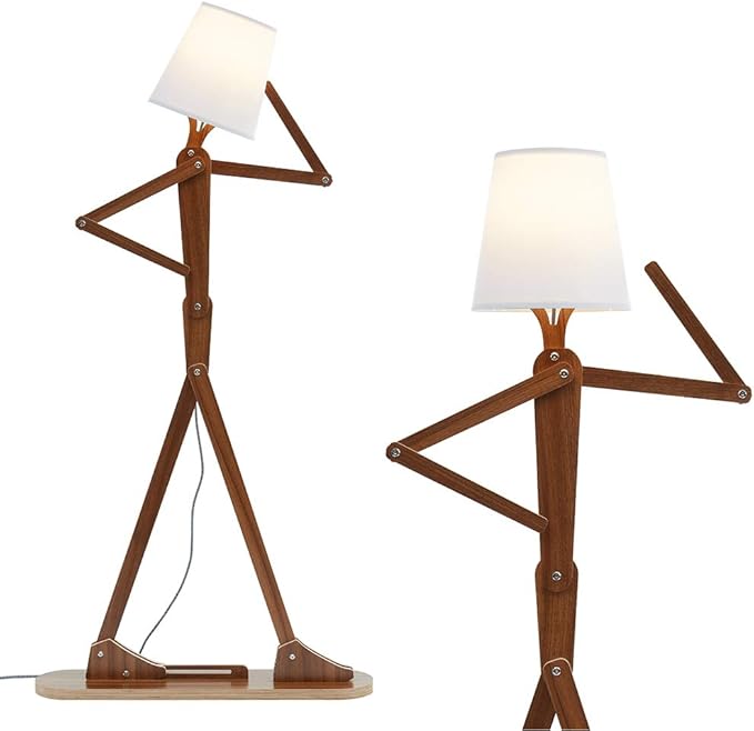 Cool Tall Floor Lamp Decorative Reading Standing Wood Swing Arm Wood Lighting for Corner Kids Boys Girls Bedroom Living Room Home Improvement Office Farmhouse - with LED Bulb (Walnut) - LeafyLoom