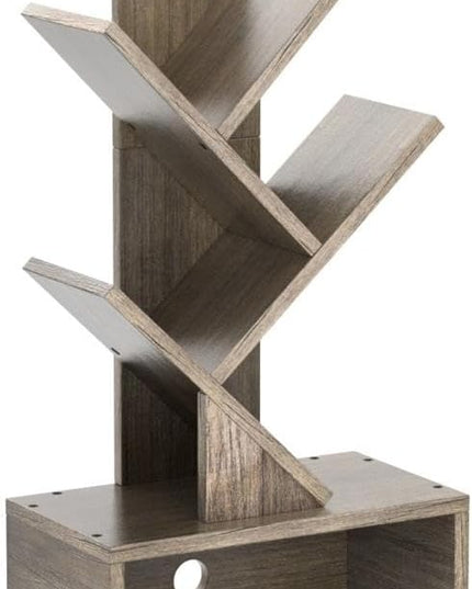 Hoctieon 3 Tier Tree Bookshelf, Modern Bookcase with Drawer, Freestanding Book shelf, Display Floor Standing Storage Shelf, Book Organizer Shelves for Home Office, Living Room, Bedroom, Greige - LeafyLoom